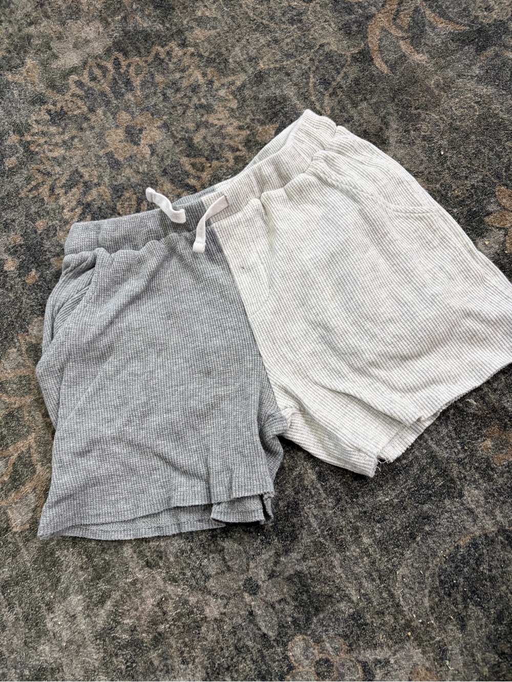 Posh Peanut Gray and Cream Ribbed Kids Shorts
